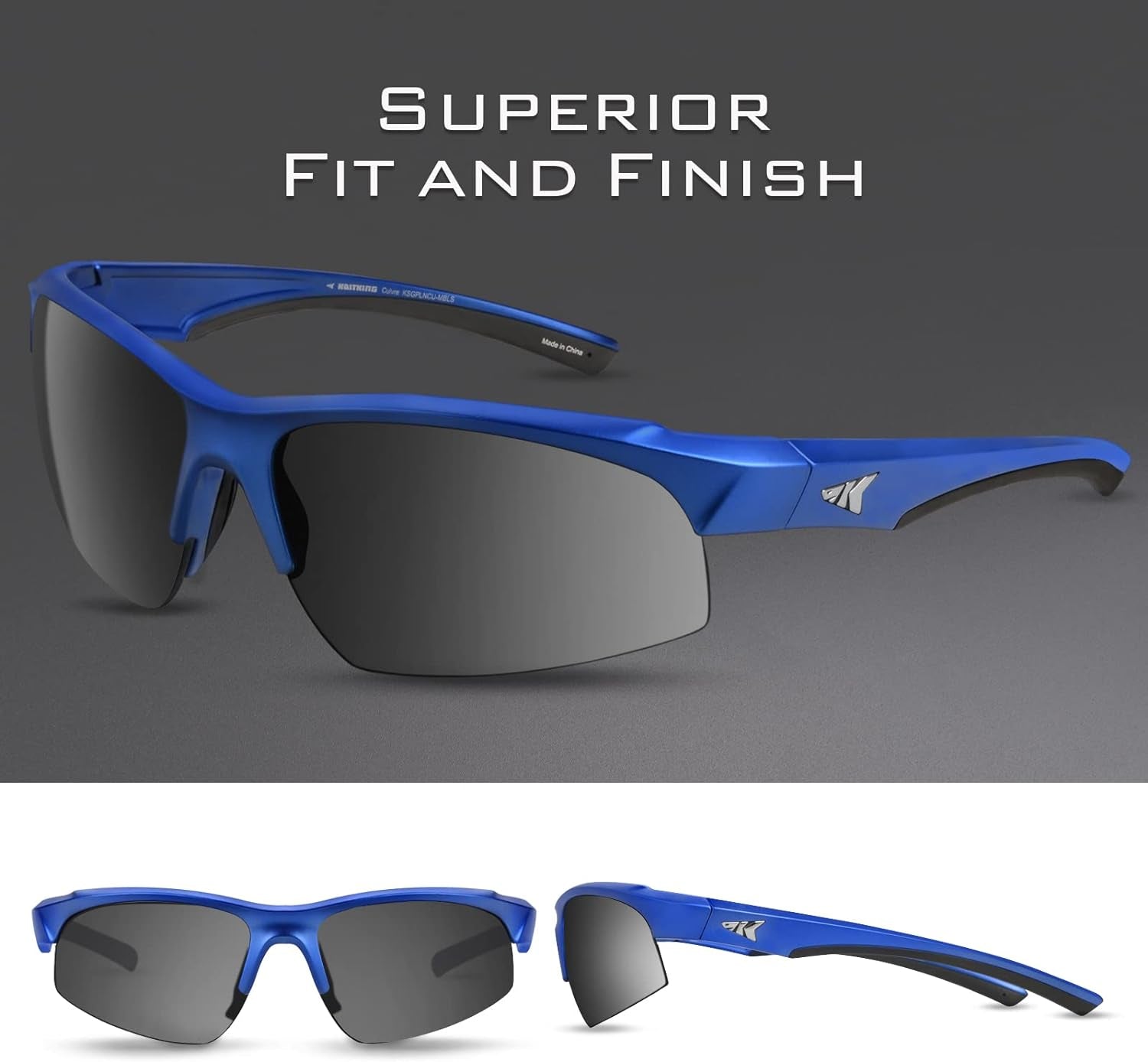 Cuivre Polarized Sport Sunglasses for Men and Women, Matte Blue Frame,Smoke Lens